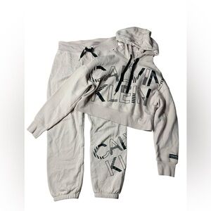 Calvin Klein Performance Light Pink Cropped Hoodie & Jogger Set Size Small